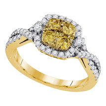 14kt Yellow Gold Womens Round Natural Canary Yellow Diamond Square Cluster Ring - £1,046.30 GBP