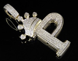 1.50 Ct Initial Letter P Crown Diamond Custom Pendant 10K Yellow Gold Over 1.5&quot; - £106.28 GBP