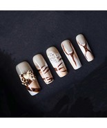 Neutral Animal Print Press On Nails with Leopard Bow and Striped Accents... - $44.69 CAD