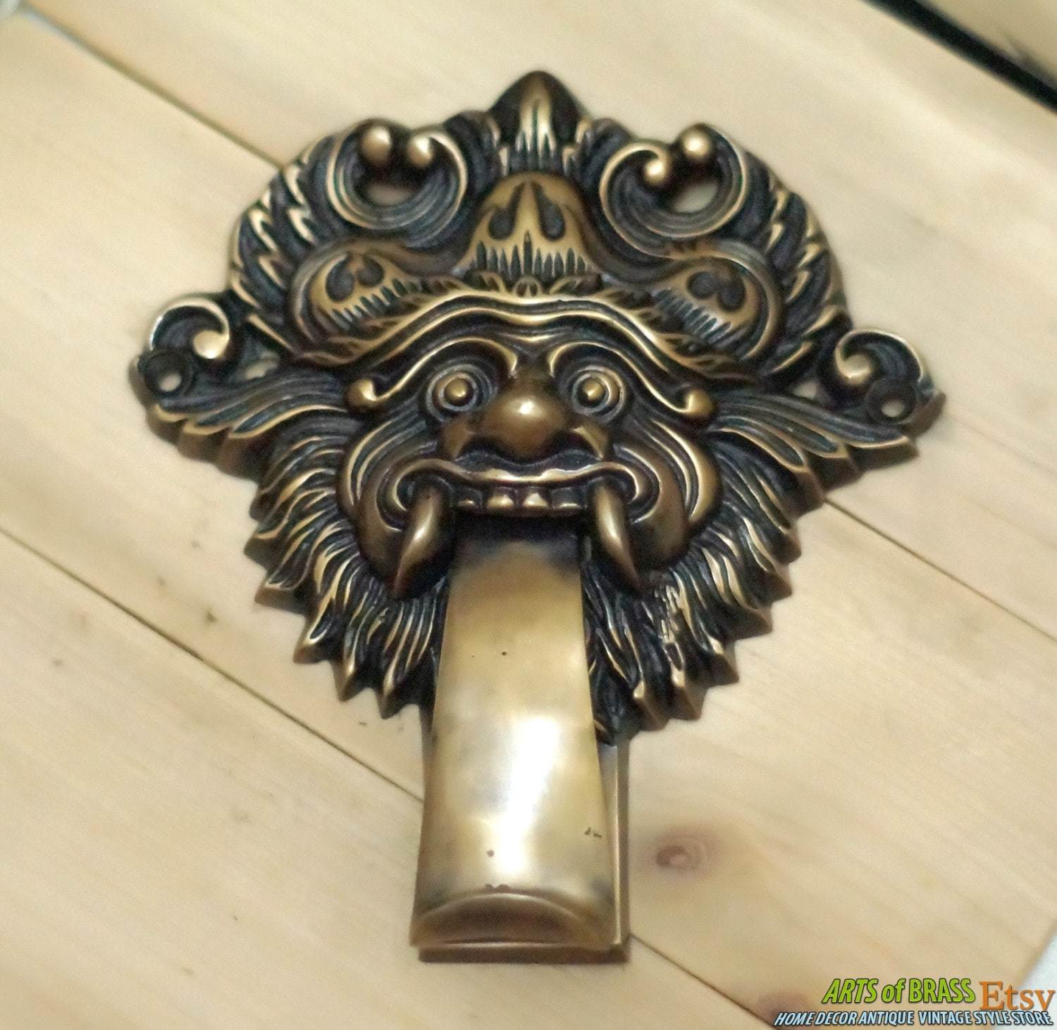 Solid Brass Ancient Balinese Barong Creature Detailed Door Knocker - 5.51" inch - $40.00