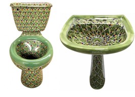 Mexican Talavera Ceramic Toilet Hand Painted - Pavo Real Verde - - $22,462.85 MXN