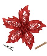 7.5&#39;&#39; Christmas Poinsettia Flowers 10Pcs Red Glitter Artificial Flowers ... - £29.88 GBP