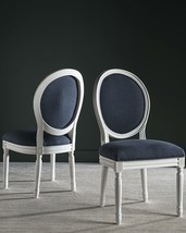 French Brasserie Holloway 19&quot;H Linen Oval Navy And Cream Side Chair From The - £334.95 GBP