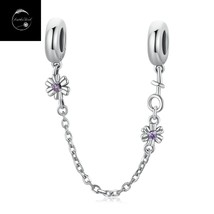 Forget Me Not Flower Rose Safety Chain Charm For Bracelets Sterling Silver 925 - $22.14