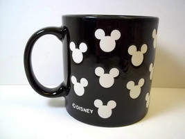 Disney Mickey Mouse coffee mug white impressed silhouette heads on black 10 oz - £6.79 GBP