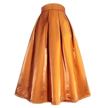 RUST Satin Polyester Pleated Skirt Outfit Lady Custom Plus Size Midi Party Skirt image 5