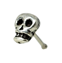 Skull Head Nose Stud 22g (0.6mm) 925 Real Sterling Silver Straight Ball End Stud - £3.93 GBP