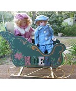 Two Porcelain Dolls with Wood Sleigh Hand Painted - £31.85 GBP