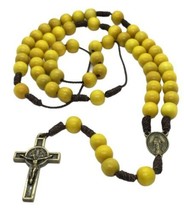 Miraculous Medal Wood Rosary Beads Saint St. Benedict Medal Cross Necklace Cruz - £10.19 GBP