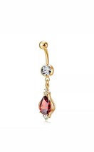 2.10Ct Ruby &amp; Simulated Diamond 14K Yellow Gold Plated Belly Button Ring - £83.76 GBP