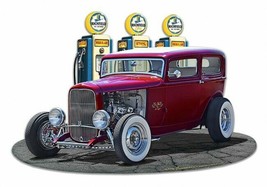 1932 Rod Sedan Full Up at Richfield Gas by Larry Grossman Plasma Cut Met... - $35.00