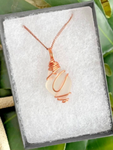 Copper Wire Wrapped CLEAR FROST Sea Glass Pendant Necklace 18&quot; Beach Jewelry - £11.56 GBP