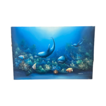 Dolphin Painting C. Benolt Oil On Canvas Textured Sea Life Under Water Unframed - £120.63 GBP