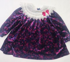 Vintage Allison Ann Velvet Flower Floral Lace Dress Toddler 4T Pink Purple Pearl - £63.96 GBP