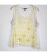 Forever 21 Top Womens Sheer Yellow Beaded Geometric Festival Y2K Size Large - $186.64 MXN