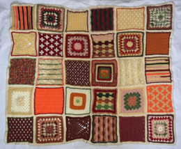 Boho Retro HandMade Crochet Knit Granny Square Afghan Throw Lap Blanket 38”x47” - £63.30 GBP