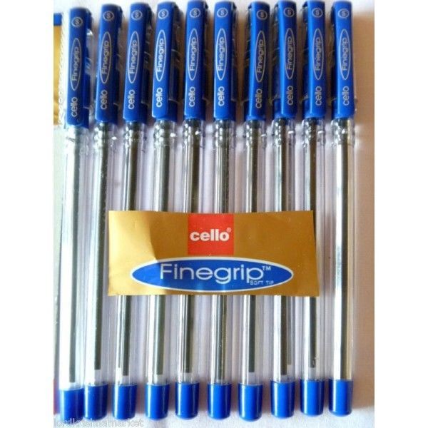 10 X Cello Fine Grip Non-stop Writing Ball Point Pen Blue Ink - £19.24 GBP