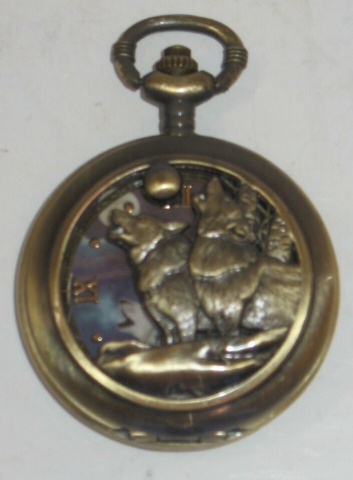 Vintage Wolf Wolves Quartz Japan Movement Pocket Watch As-Is Parts Repair Refurb - $8.91