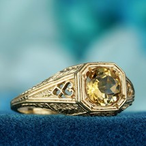 Natural Citrine Vintage Style Filigree Ring in Solid 9K Yellow Gold - £439.64 GBP