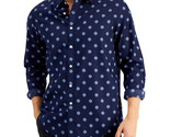 Club Room Men&#39;s Geo-Print Dobby Shirt in Navy Blue Combo-Medium - $19.97