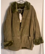 Dennis Basso Women&#39;s Genuine Leather Green/Camel Suede And Faux Fur Coat... - $1,386.60 MXN