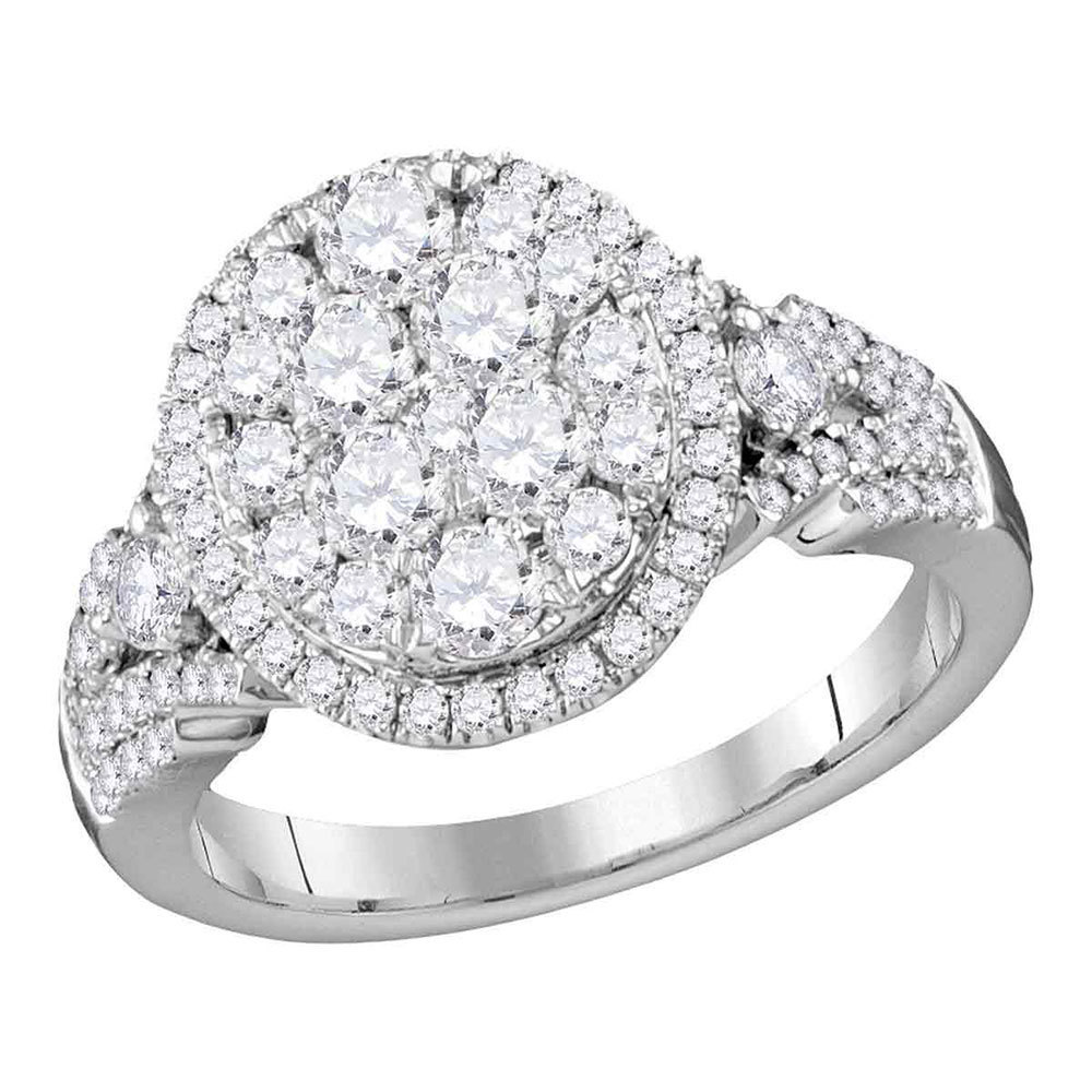 Primary image for 14k White Gold Round Diamond Cluster Bridal Wedding Engagement Ring 1-1/2 Ctw