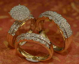 Braut Künstlicher Diamant Verlobungsring Set 14K Gelb Vergoldet - £143.94 GBP