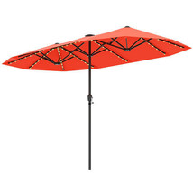 13 FT Large Patio Umbrella with LED Solar Lights and Crank Handle-Orange... - $2,738.03 MXN