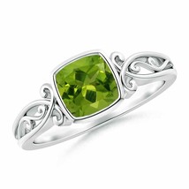 ANGARA Vintage Style Cushion Peridot Solitaire Ring for Women in 14K Solid Gold - £559.72 GBP