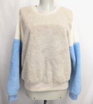 Almost Famous fluffy Fleece Teddy Pullover Top Tan/Blue  size L - £11.81 GBP