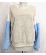 Almost Famous fluffy Fleece Teddy Pullover Top Tan/Blue  size L - £11.81 GBP
