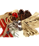 Burlap Pine Cone Holiday Craft Lot 2 8” Pine Cones 13 W Picks Ribbon 2 B... - £24.03 GBP