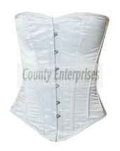 Overbust Bustier Fullbust Steel Boned Victorian Gothic Shaper White Sati... - $56.98