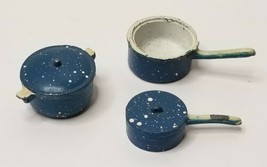 Vintage Doll House Miniature Cookware Lot Blue Speckled  - £7.85 GBP