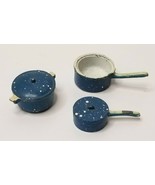 Vintage Doll House Miniature Cookware Lot Blue Speckled  - £7.82 GBP
