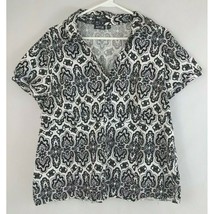 Apt 9 Essential Shirt Cap Sleeve Blouse White W/ Black Paisley Design Plus Sz 2X - £10.07 GBP