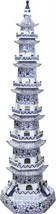 Pagoda Sculpture Twisted Vine Abstract 7-Tier White Blue Ceramic Handmade - $1,299.00