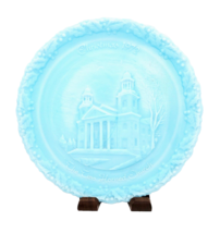 Fenton Christmas 1972 Blue Satin The Two Horned Church  7 3/4&quot; Plate &amp; S... - $8.90