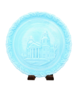 Fenton Christmas 1972 Blue Satin The Two Horned Church  7 3/4&quot; Plate &amp; S... - $8.90