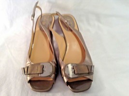 Cole Haan Womens Sz 7.5 B Sling Back Shoes Heels Bronze Metallic Buckle K9D2902 - £21.80 GBP