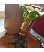 NEW River of Goods Amber Green Accent Lamp Glass Vase Floral Table Light... - $49.05
