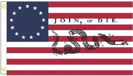 3X5 JOIN OR DIE BETSY ROSS BENJAMIN FRANKLIN SNAKE FLAG BANNER GROMMETS ... - £5.40 GBP