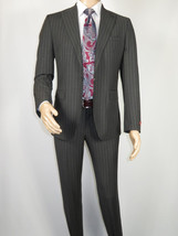 Men Suit BERLUSCONI Italian Wool 180's Pin Stripe One Button Peak UGS95-03 Gray image 5