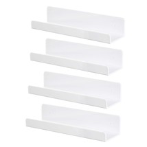 4 Pcs White Acrylic Floating Shelves Display Ledge,Wall Mounted Nursery Kids Boo - £28.89 GBP