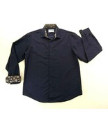 Jordan Jasper Mens Navy Blue Long Sleeve Button Front Shirt Paisley Cuff... - £27.81 GBP