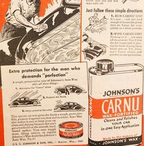 1947 Johnson&#39;s Carnu Car Wax And Polish Advertisement Automobilia Vtg E8E - $10.00