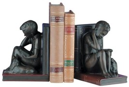 Bookends Bookend TRADITIONAL Lodge School Boy Reading Book Resin Hand-Cast - £195.80 GBP