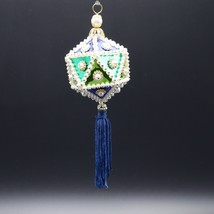 Vintage Sequin Beaded Push Pin Handmade Christmas Ornament Green &amp; Blue MCM - £13.92 GBP