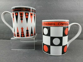 I Godinger &amp; Co (1) Checkers (1) Backgammon Mug Set 3 7/8&quot; Coffee Tea Game Cups - £29.66 GBP