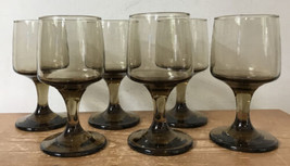 Set Lot 6 Vtg 70s Smokey Glass Wine Glasses Goblets - £785.70 GBP